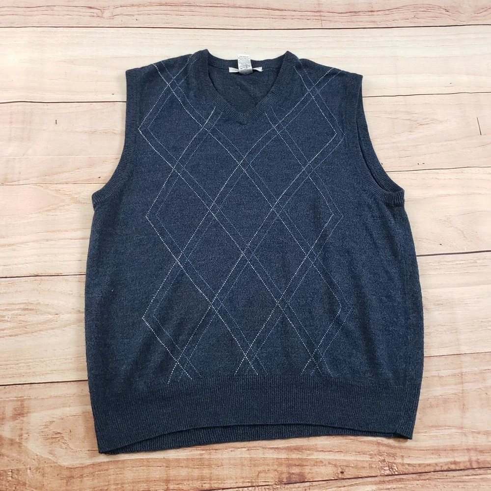Geoffrey Beene Sweater‎ Vest Mens Large Blue Sleeveless Golf Preppy Knit Adult